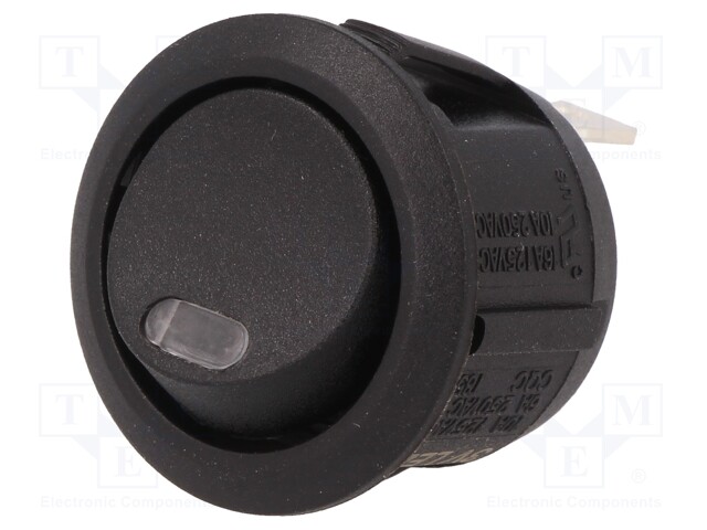 ROCKER; SPST; Pos: 2; OFF-ON; 10A/250VAC; black; LED 3VDC; 50mΩ