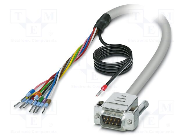 Cable; D-Sub 9pin plug,wires; PVC; Len: 2m; grey; connection 1: 1
