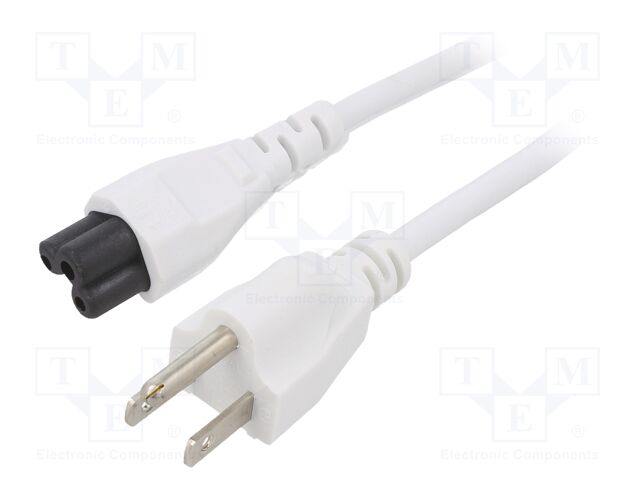 Cable; IEC C5 female,NEMA 5-15 (B) plug; PVC; 5m; white; 3x18AWG