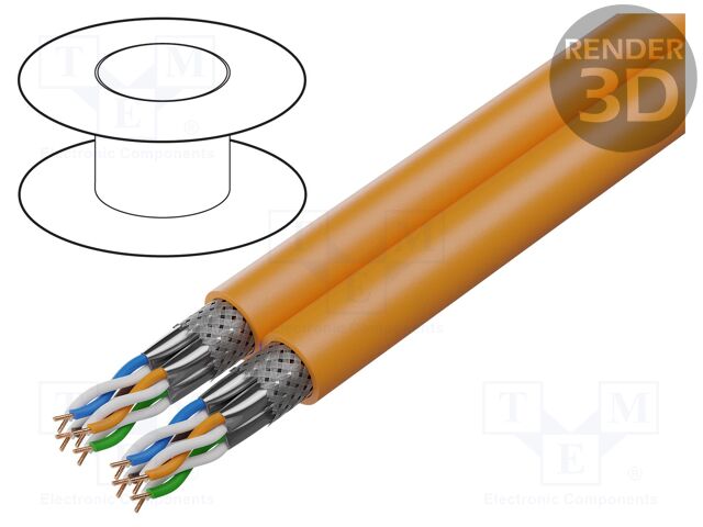Wire; S/FTP; 8x2x23AWG; 7a; wire; Cu; LSZH; orange; 50m; Øcable: 7.8mm