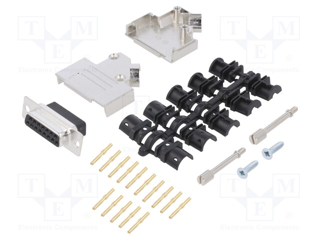 D-Sub; PIN: 15; plug; female; crimped; for cable; black