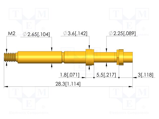 Test needle; Spring compression: 4mm; 5mm; 8A; CuBe; gold-plated