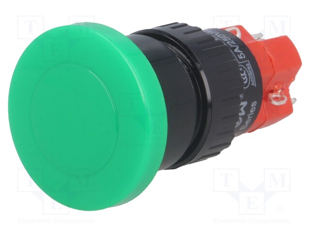 Switch: push-button; Pos: 2; SPDT; 3A/250VAC; 2A/24VDC; green; green