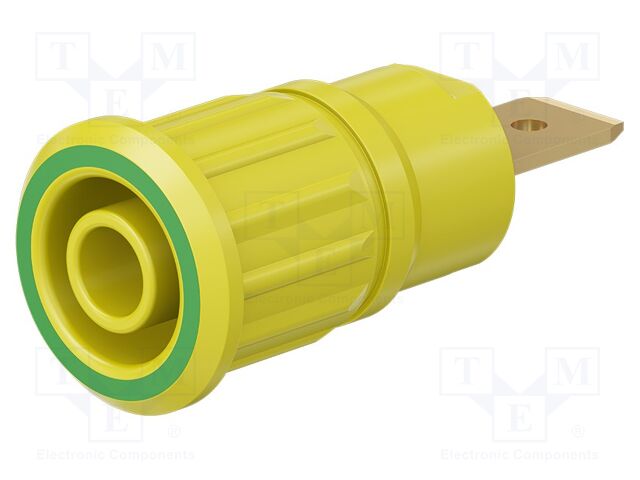Socket; 4mm banana; 32A; 1kV; yellow-green; gold-plated; on panel