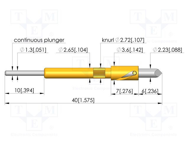 Test needle; Spring compression: 4mm; 5mm; 5A; steel; Ø: 2.25mm