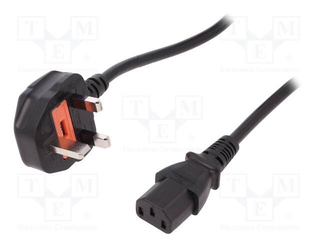Cable; IEC C13 female,BS 1363 (G) plug 90°; 1.8m; black; 10A