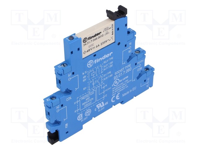Relay: interface; SPDT; Ucoil: 48VDC; 6A; 6A/250VAC; 6A/30VDC; IP20