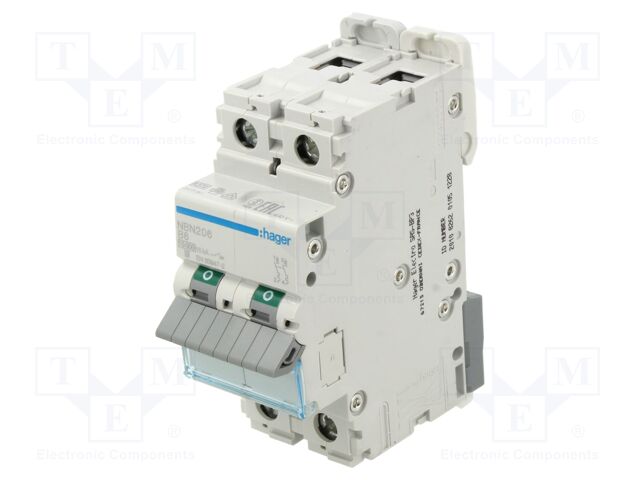 Circuit breaker; 230/400VAC; Inom: 6A; Poles: 2; DIN; Charact: B