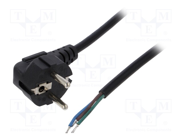 Cable; CEE 7/7 (E/F) plug angled,wires; 1.5m; black; PVC; 10A