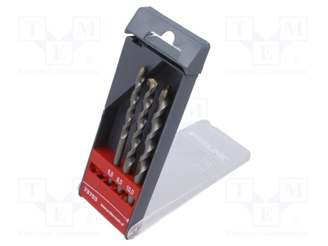 Drill set; for concrete; plastic box; 6mm,8mm,10mm; 3pcs.
