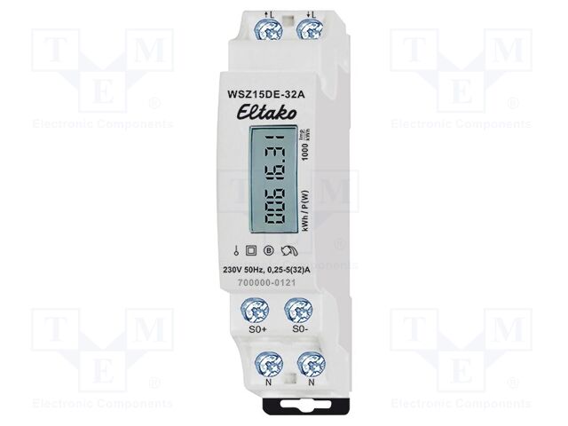 Single phase meter; for DIN rail mounting; 230VAC; IP20; Inom: 5A
