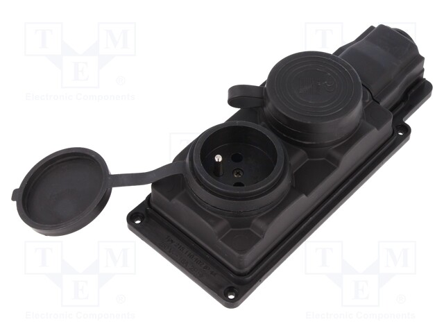 Connector: AC supply; socket; Layout: 2P+PE; black; 250VAC; 16A