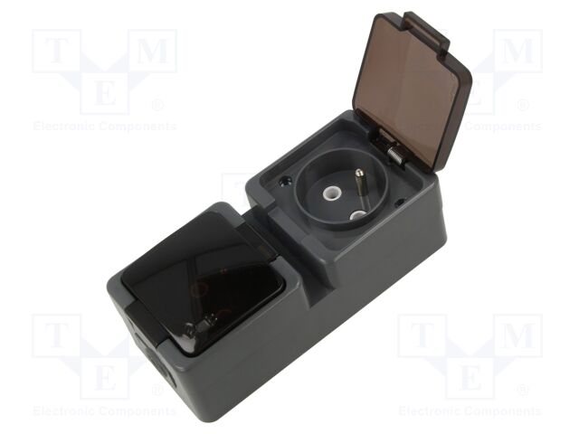 Connector: AC supply; socket; 2P+PE; 250VAC; 16A; brown; wall mount