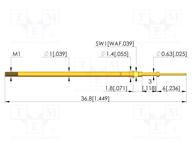 Test needle; Spring compression: 2.4mm; 3mm; 3A; CuBe; gold-plated