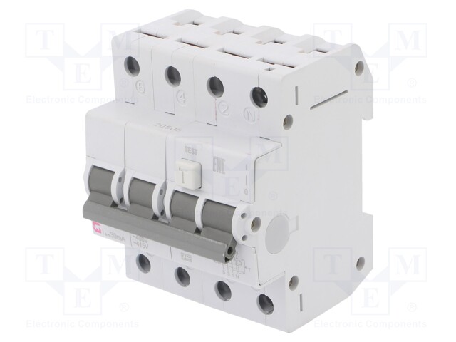 RCBO breaker; Inom: 25A; Ires: 30mA; Poles: 3+N; 230/400VAC; DIN