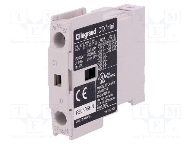 Auxiliary contacts; Series: CTX3 MINI; Leads: screw terminals