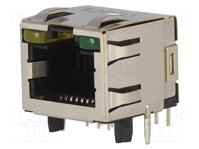 Socket; RJ45; PIN: 8; Cat: 5; shielded,with LED; gold-plated; THT