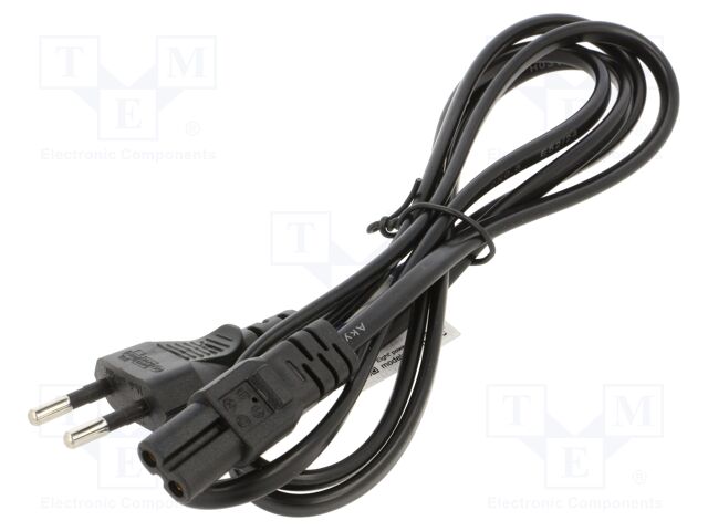 Cable; 2x0.5mm2; CEE 7/16 (C) plug,IEC C7 female; PVC; 1.5m; 2.5A