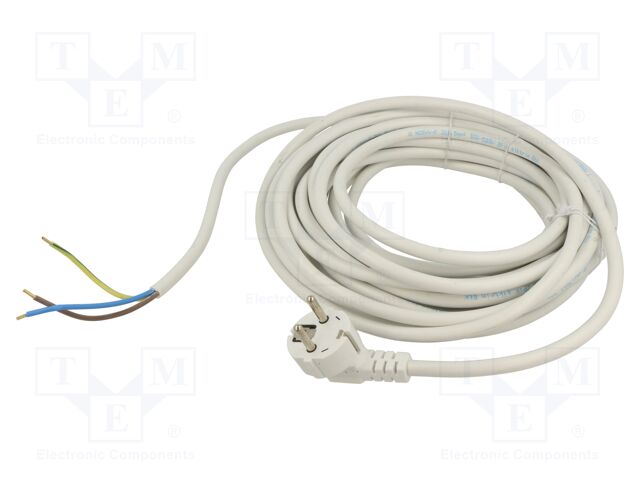 Cable; 3x1.5mm2; CEE 7/7 (E/F) plug angled,wires; PVC; 10m; white