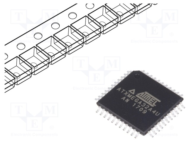 AVR microcontroller; EEPROM: 1kB; SRAM: 4kB; Flash: 32kB; TQFP44
