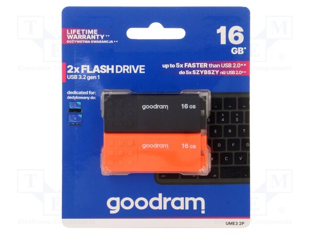 Pendrive; USB 3.2; 16GB; R: 60MB/s; W: 20MB/s; black,orange; USB A