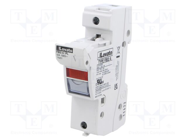 Fuse base; 14x51mm; for DIN rail mounting; 50A; 690VAC; Poles: 1