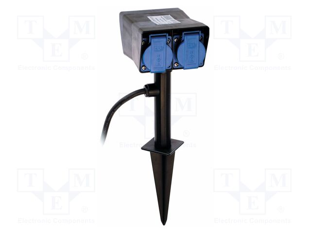 Extension lead; 3G1.5mm2; Sockets: 2; rubber; black; 2m; 16A