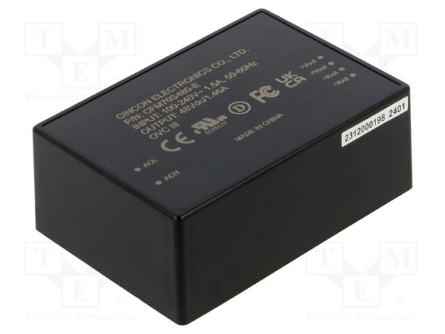 Converter: AC/DC; 70W; 80÷264VAC; 48VDC; Iout: 1.46A; 91%; 4.25kV