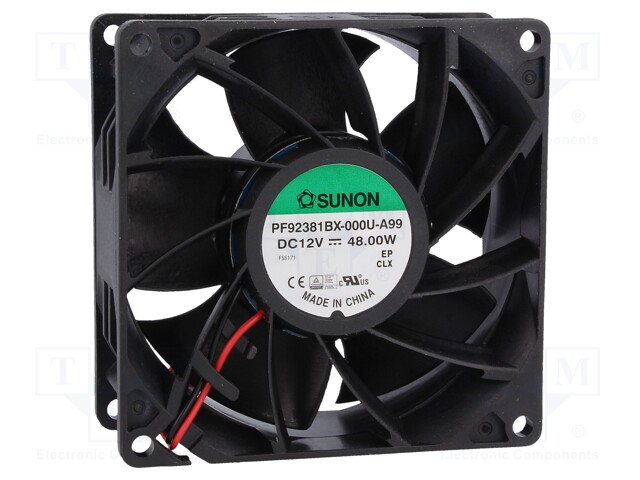 Fan: DC; axial; 12VDC; 92x92x38mm; 309.89m3/h; 74.1dBA; Len: 300mm