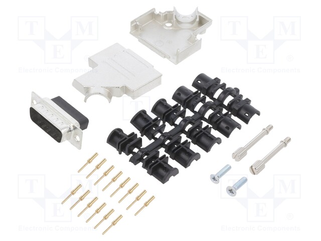 D-Sub; PIN: 15; plug; male; crimped; for cable; black