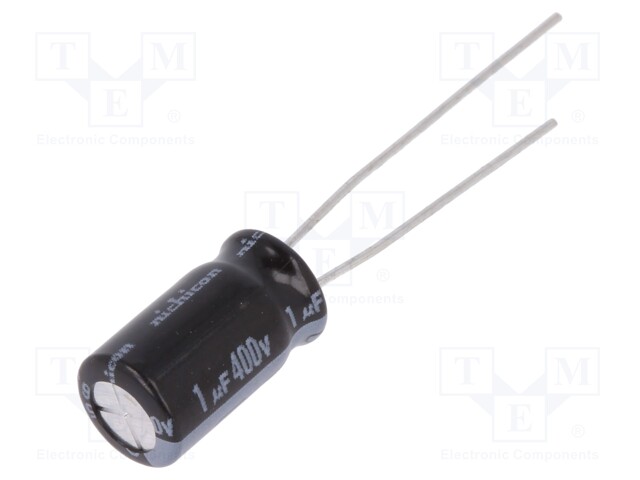 Capacitor: electrolytic; THT; 1uF; 400VDC; Ø6.3x11mm; Pitch: 2.5mm