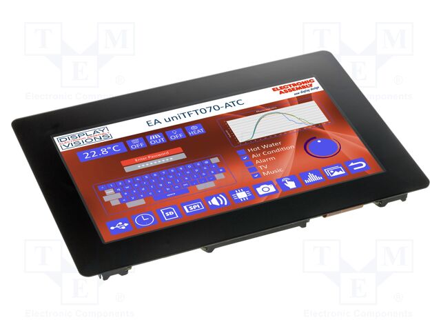 Display: TFT; 7"; 1024x600; Illumin: LED; Dim: 190x125x18.25mm