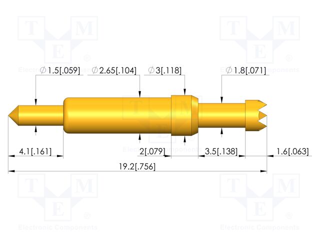 Test needle; Spring compression: 2.8mm; 3.5mm; 8A; CuBe; Ø: 2.3mm