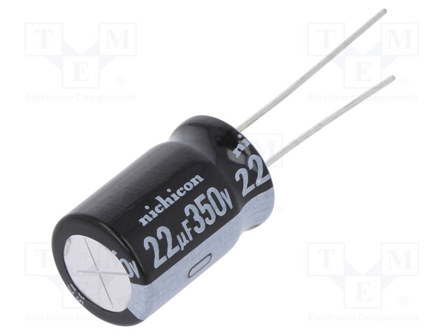 Capacitor: electrolytic; THT; 22uF; 350VDC; Ø12.5x20mm; Pitch: 5mm