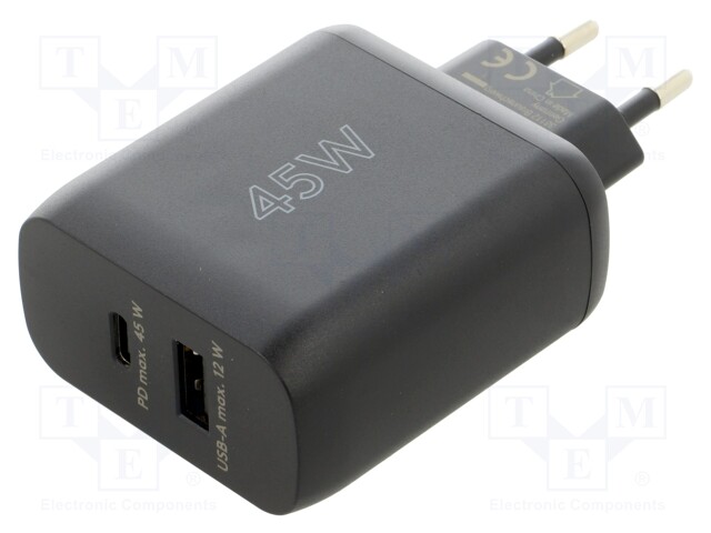 Power supply: switched-mode; plug; 45W; Plug: EU; Usup: 110÷240VAC