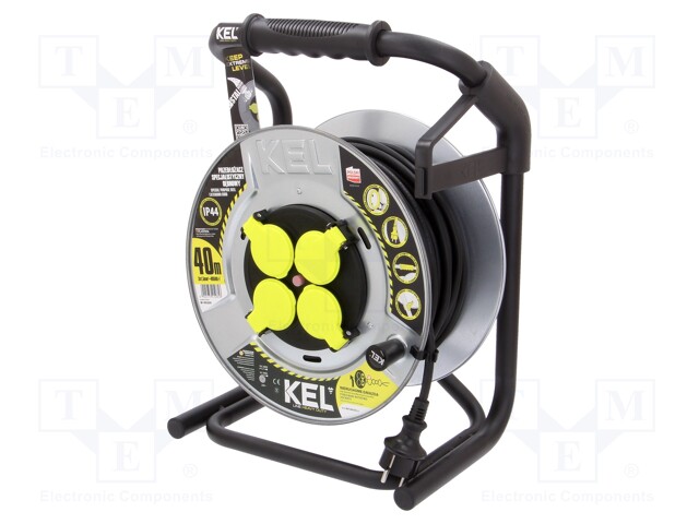 Extension lead; reel,with non-rotating sockets; Sockets: 4; 40m