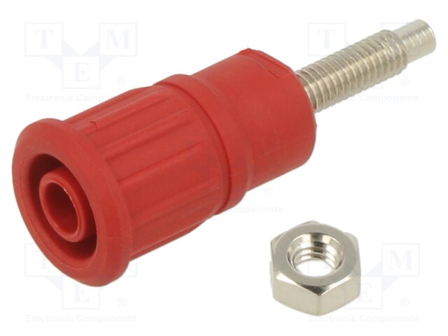 Socket; 4mm banana; 32A; 1kV; red; nickel plated; on panel