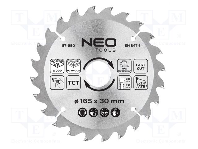 Circular saw; Ø: 165mm; Teeth: 24; cemented carbide; Øhole: 30mm