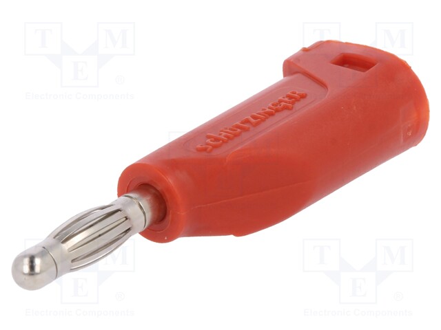 Plug; 4mm banana; 32A; 70VDC; red; with 4mm axial socket; 2.5mm2