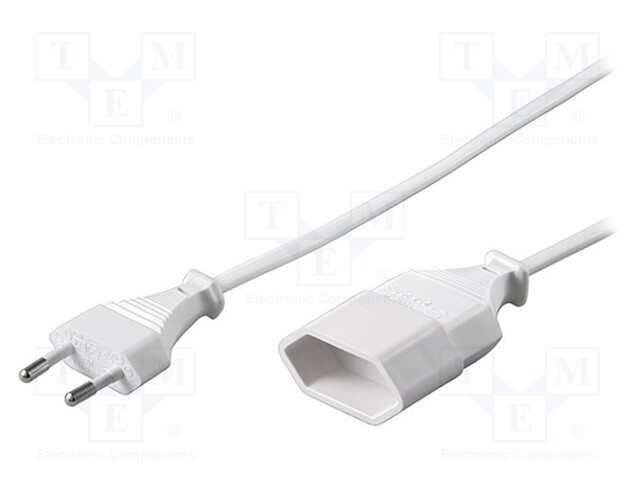 Extension lead; Sockets: 1; white; 2x0,75mm2; 2m; 2.5A