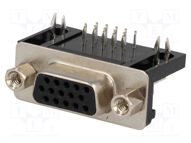 D-Sub HD; PIN: 15; socket; female; Locking: screws; angled 90°; THT