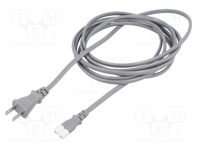 Cable; 2x0.75mm2; IEC C7 female,JIS 8303 plug; PVC; 3m; grey; 7A