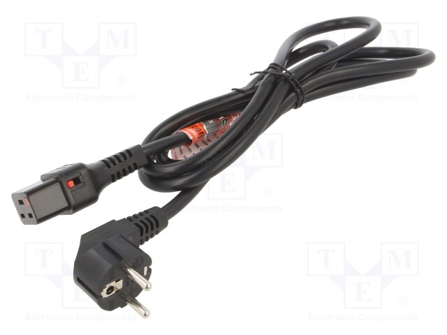 Cable; CEE 7/7 (E/F) plug angled,IEC C19 female; 2m; black; 16A