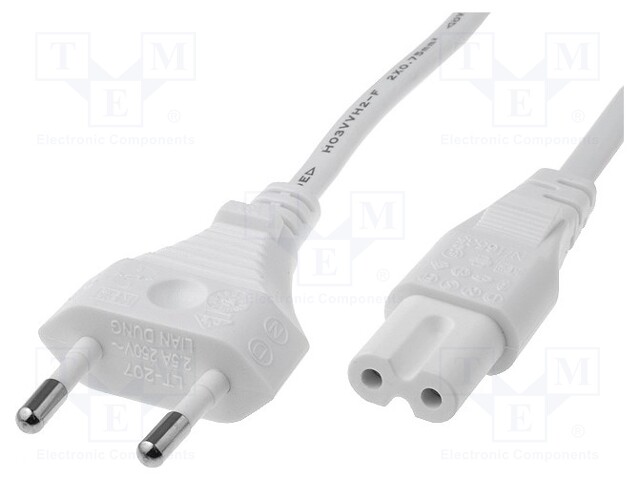 Cable; 2x0.75mm2; CEE 7/16 (C) plug,IEC C7 female; PVC; 3m; white