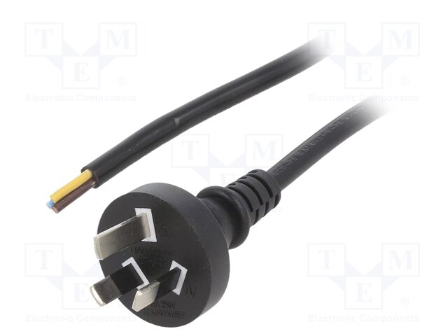 Cable; AS/NZS 3112 (I) plug,wires; PVC; 1.8m; black; 3x0,75mm2