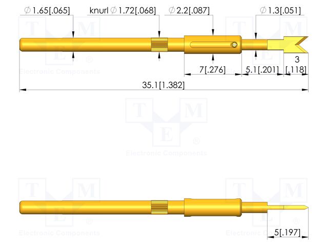 Test needle; Spring compression: 4mm; 5mm; 5A; steel; gold-plated