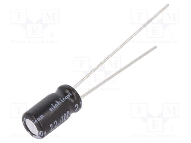 Capacitor: electrolytic; THT; 2.2uF; 100VDC; Ø5x9mm; Pitch: 2mm