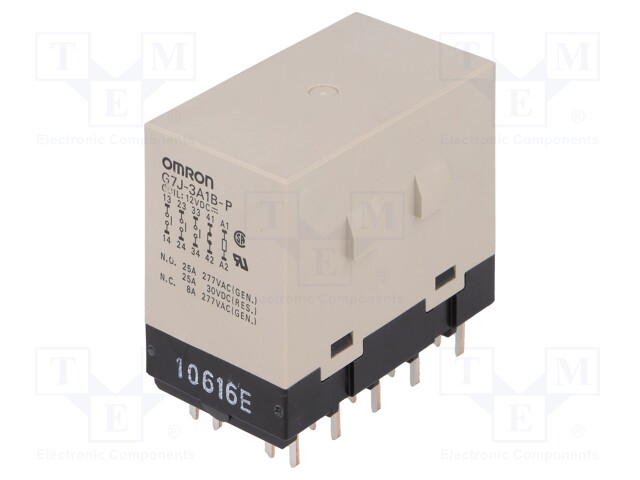 Relay: electromagnetic; 3PST-NO + SPST-NC; Ucoil: 12VDC; 25A; 50mΩ