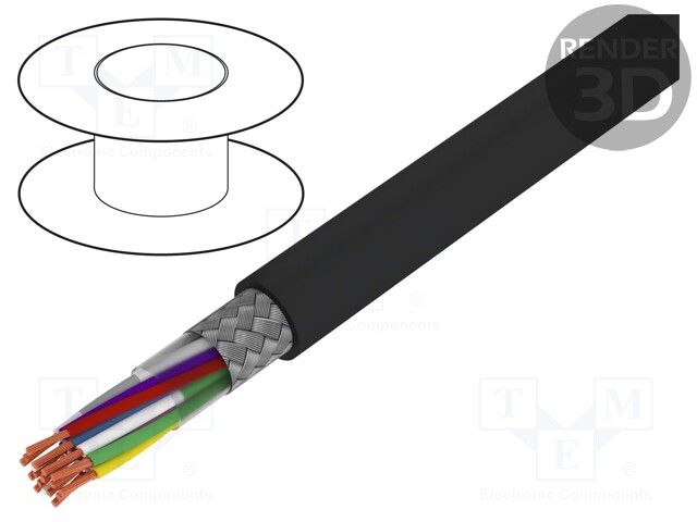Wire; Li-2YCYv; 8x2x0,34mm2; tinned copper braid; PVC; black; 50V