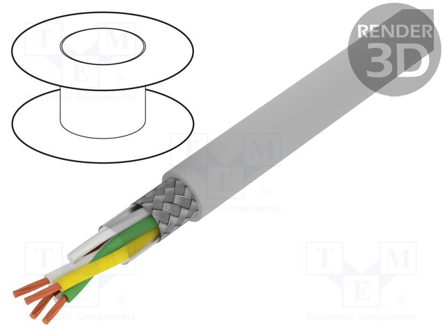 Wire; Li2YCY-TP; 2x2x0,34mm2; tinned copper braid; PVC; grey; 50V